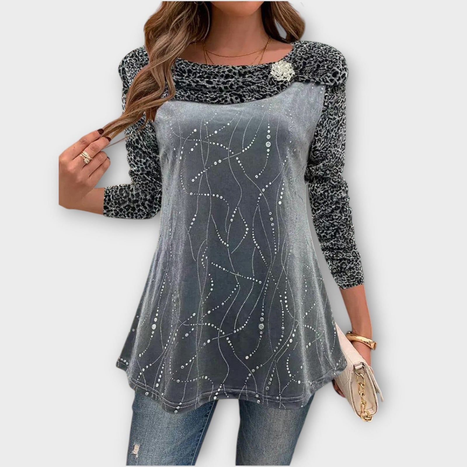 Velvet Embellished Long Sleeve Top