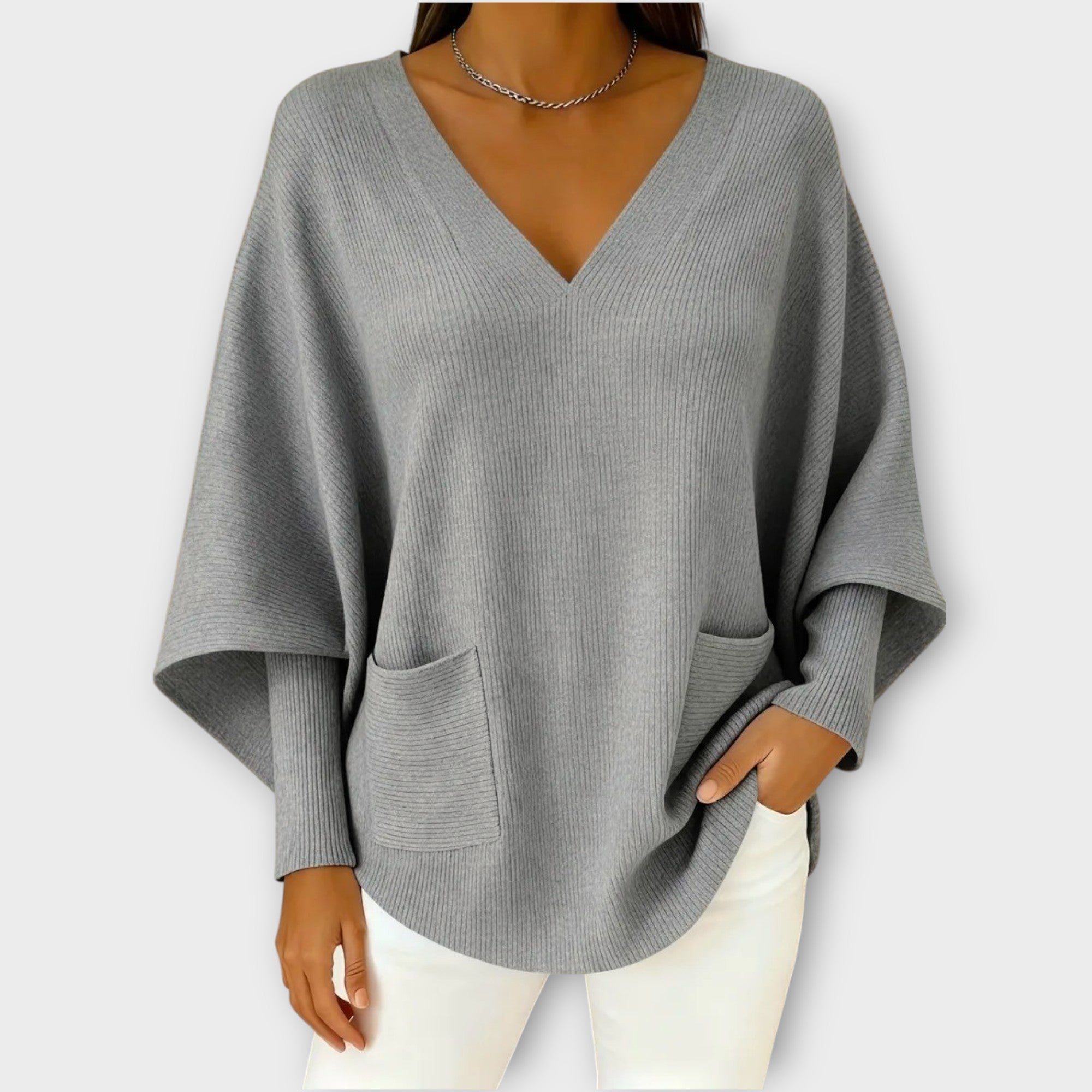 Soft Ribbed V-Neck Relaxed Knit Top
