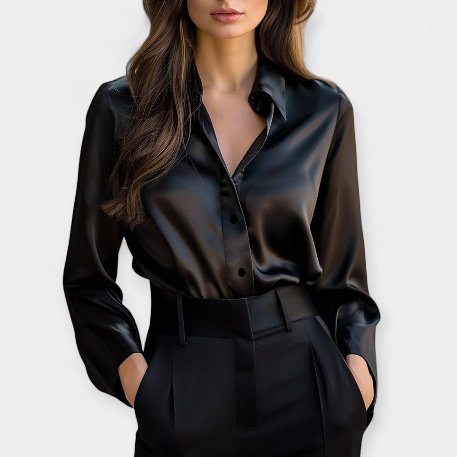 Satin Blouse with Collar