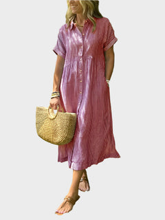 Striped Shirt Dress with Flaps, Buttons and Functional Pockets