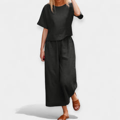 Airy Trouser Set with Short-Sleeved Top