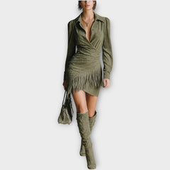 Suede Fringe Wrap Dress