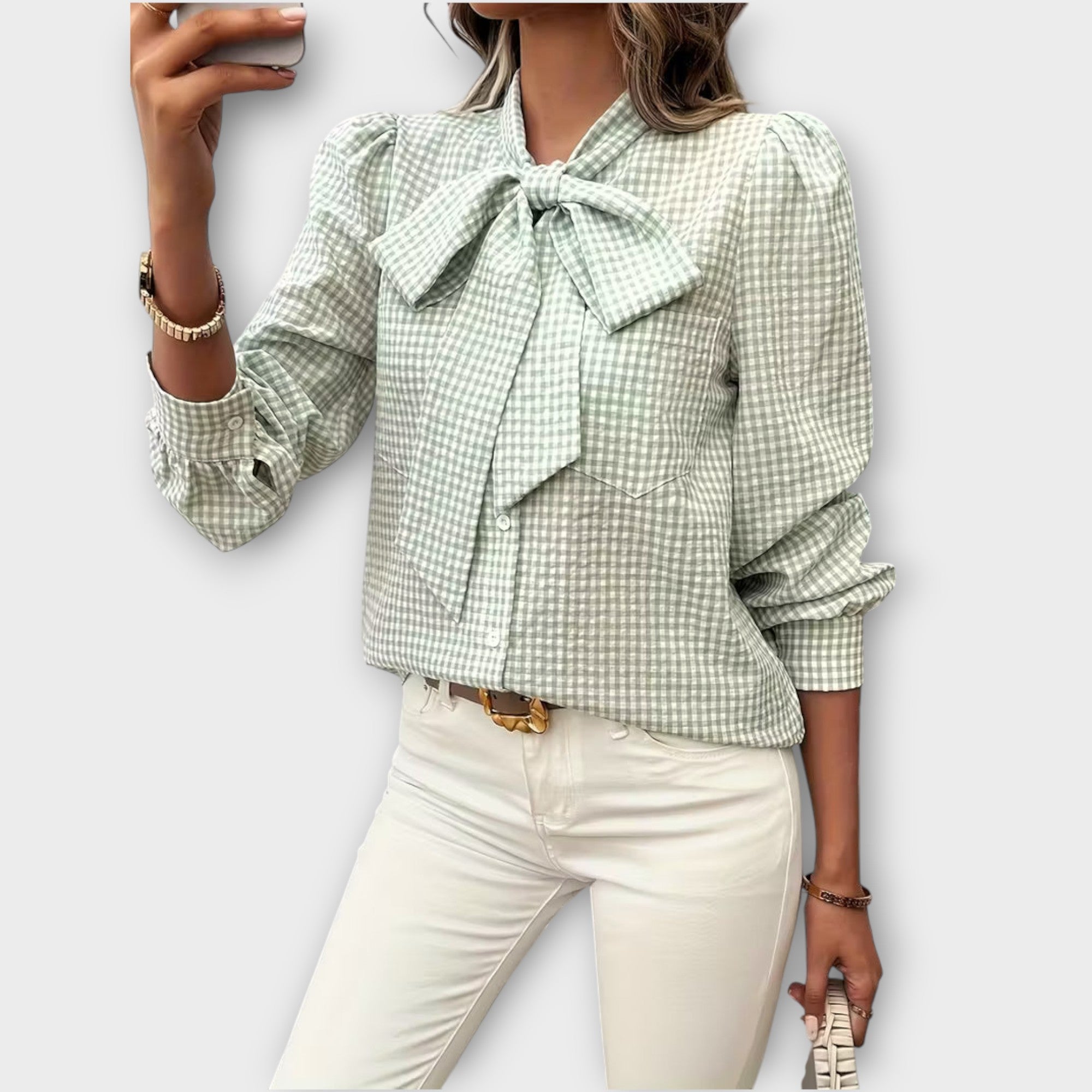 Check Bow-Tie Blouse
