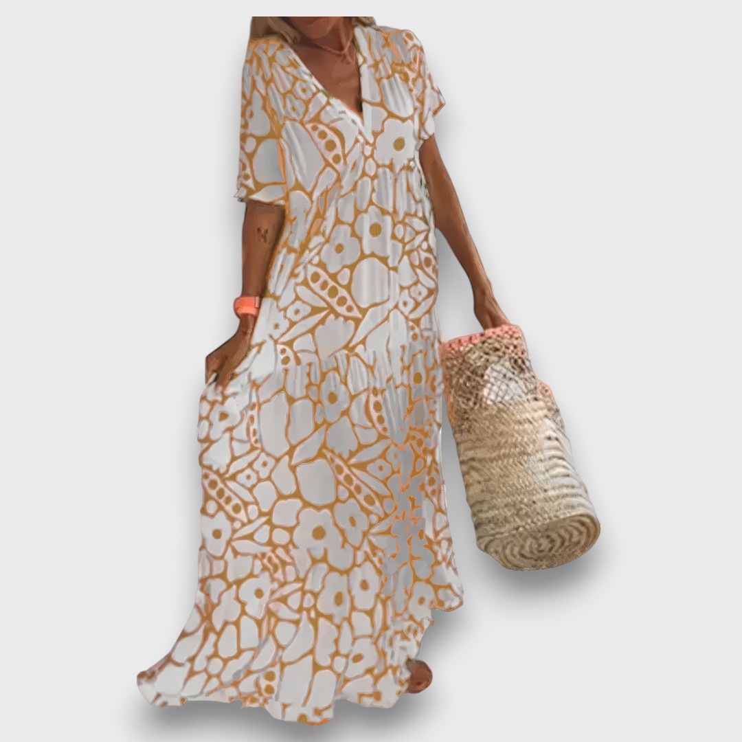 Long Dress with Floral Pattern and Buttons