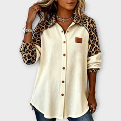 Leopard Patchwork Button-Down Top