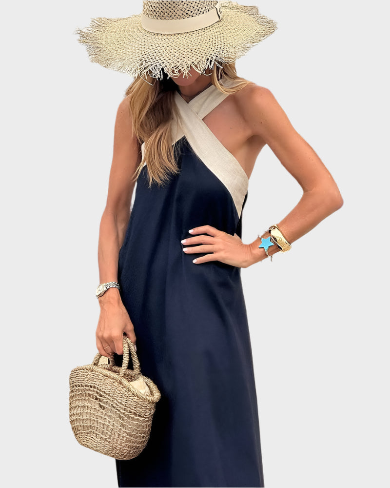 Elegant Backless Dress with Modern Cross Neckline