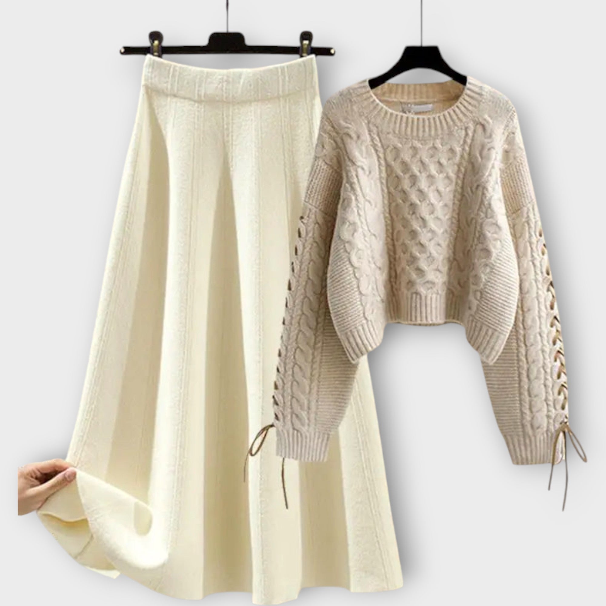 Cable Knit Sweater & Midi Skirt Set