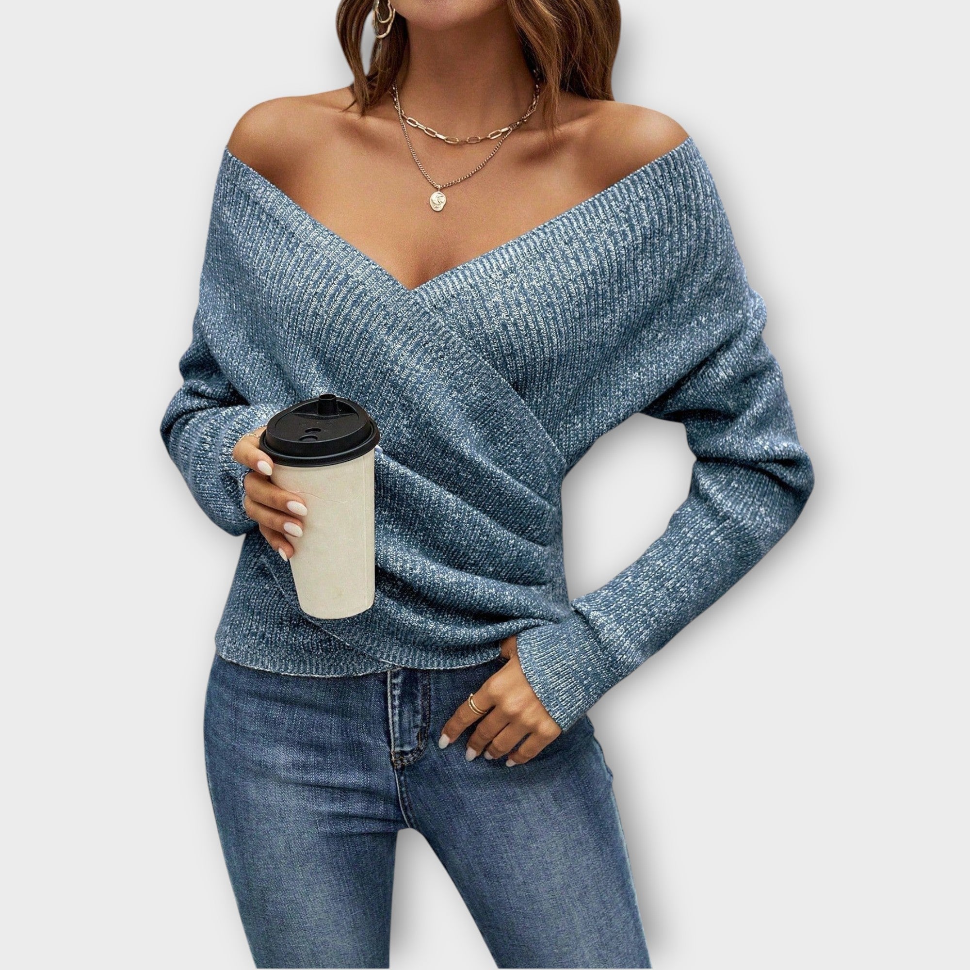 Soft Wrap-Style V-Neck Knit Top
