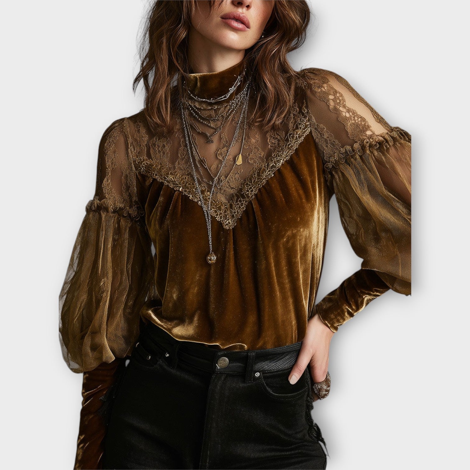 Luxe Lace Velvet Evening Blouse