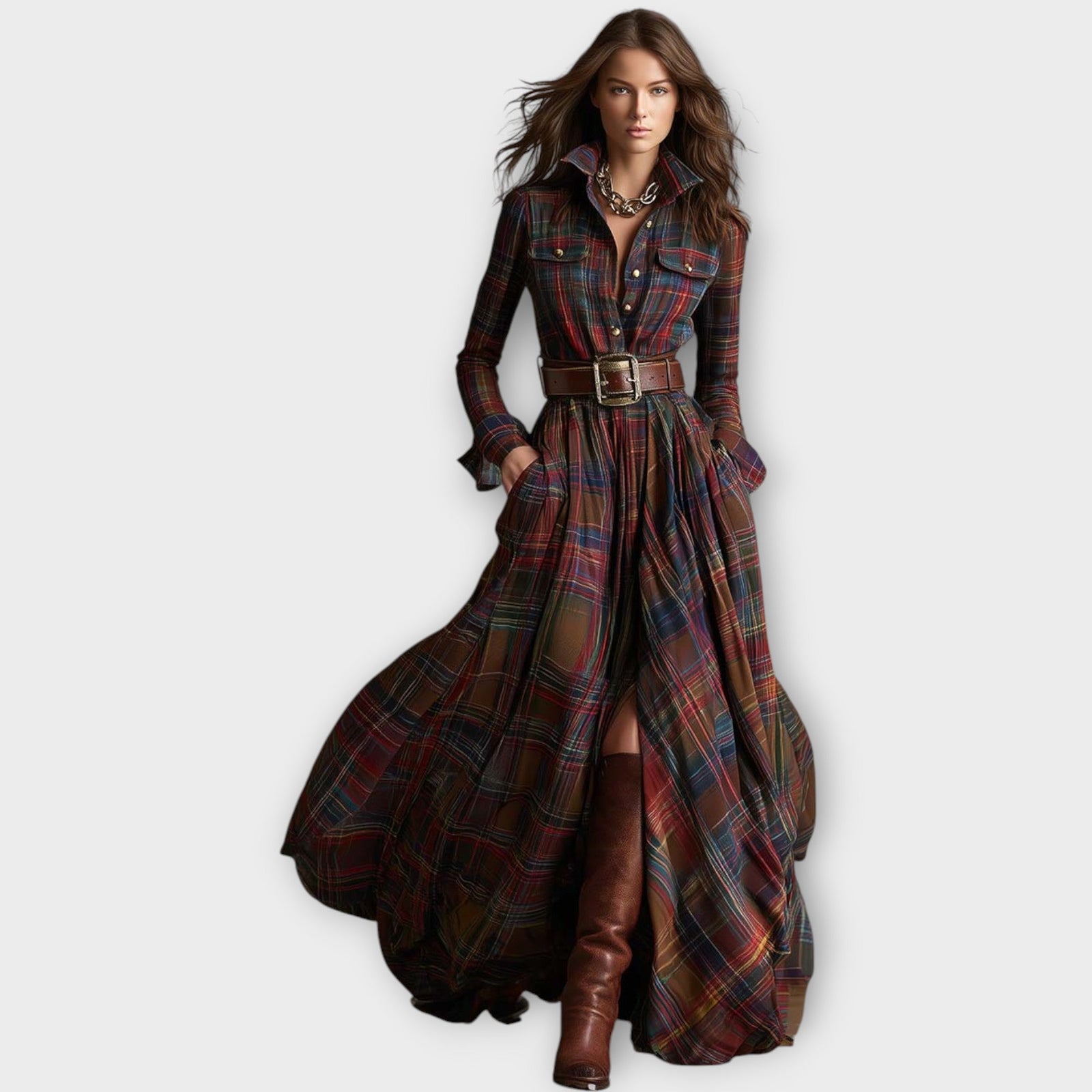 Retro Plaid Maxi Dress