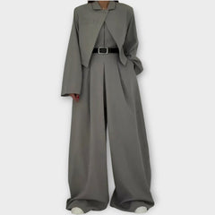 Wide-Leg Belted Jumpsuit with Blazer