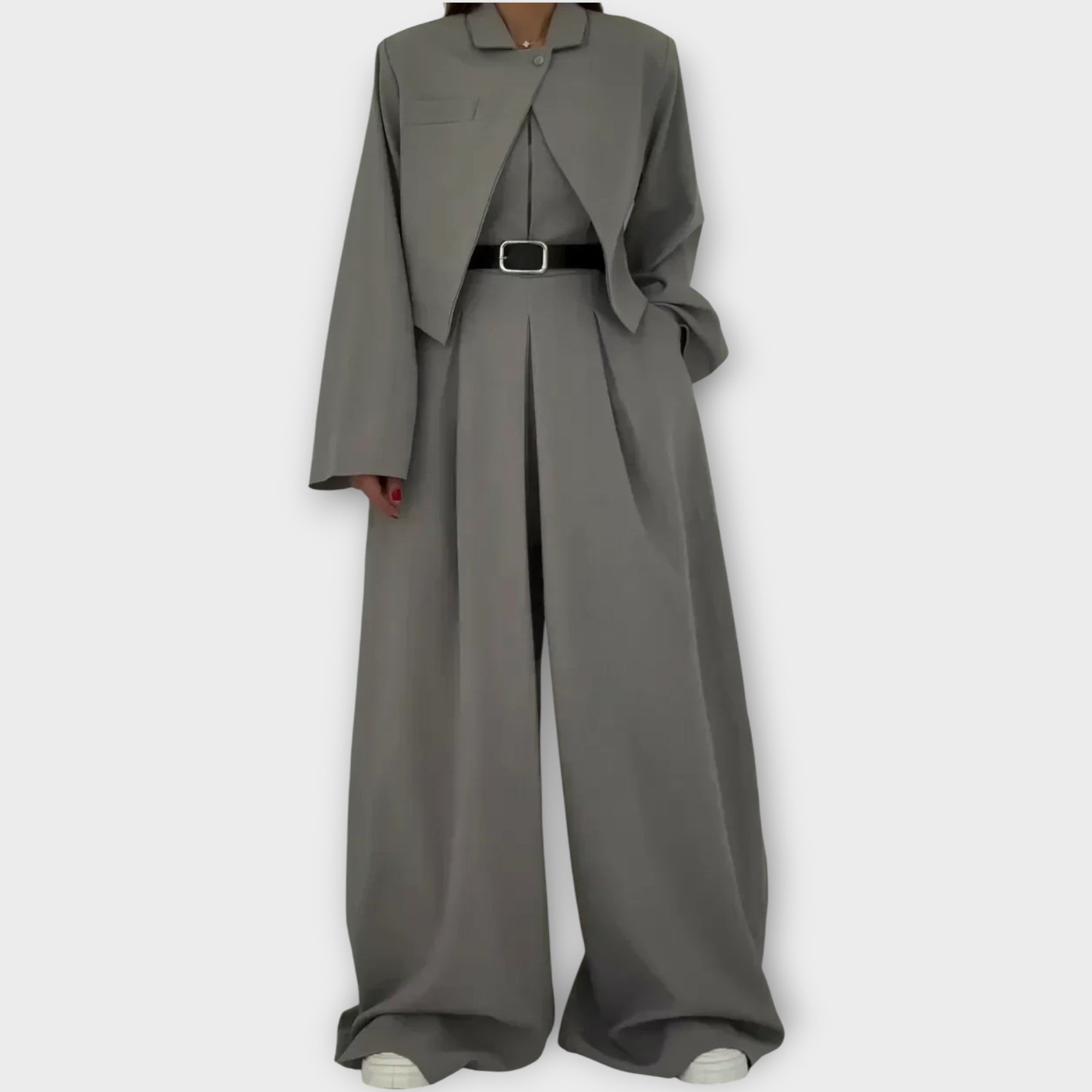 Wide-Leg Belted Jumpsuit with Blazer