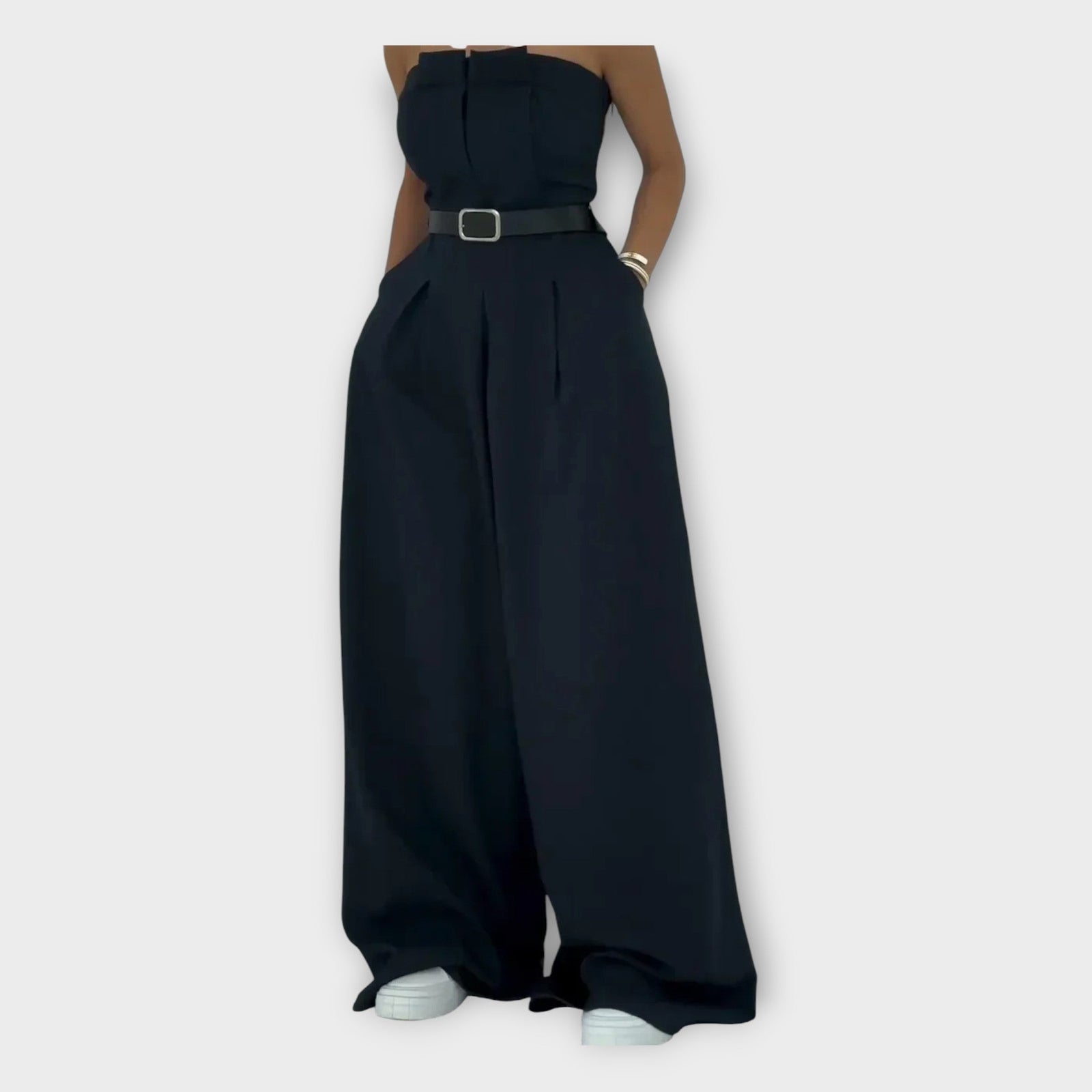 Wide-Leg Belted Jumpsuit with Blazer