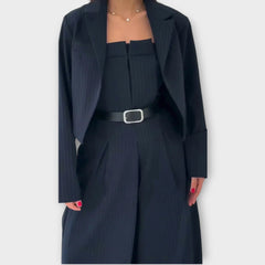 Wide-Leg Belted Jumpsuit with Blazer