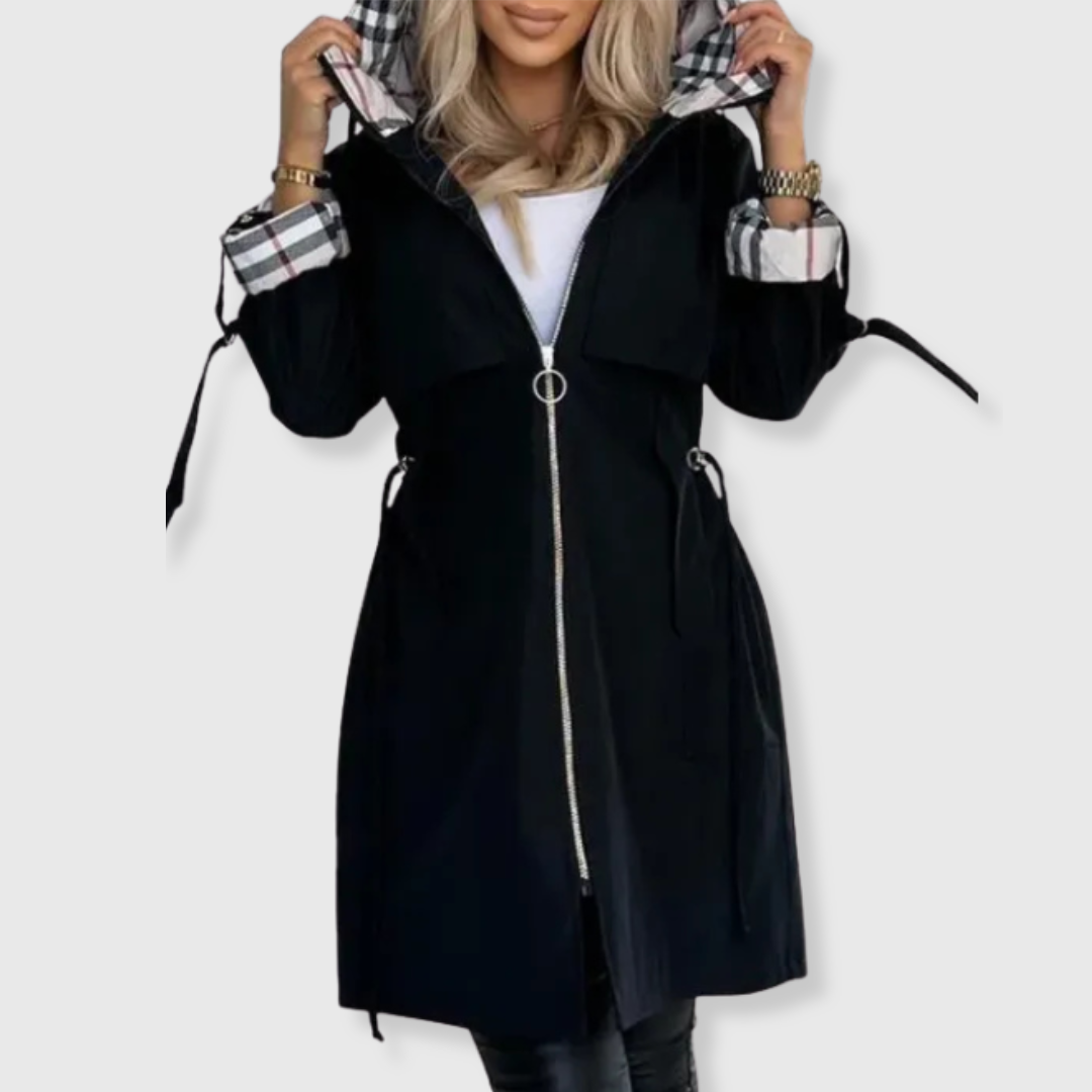 Elegant Hooded Mid-Length Trench Coat