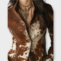 Vintage Western Cowhide Print Suede Jacket