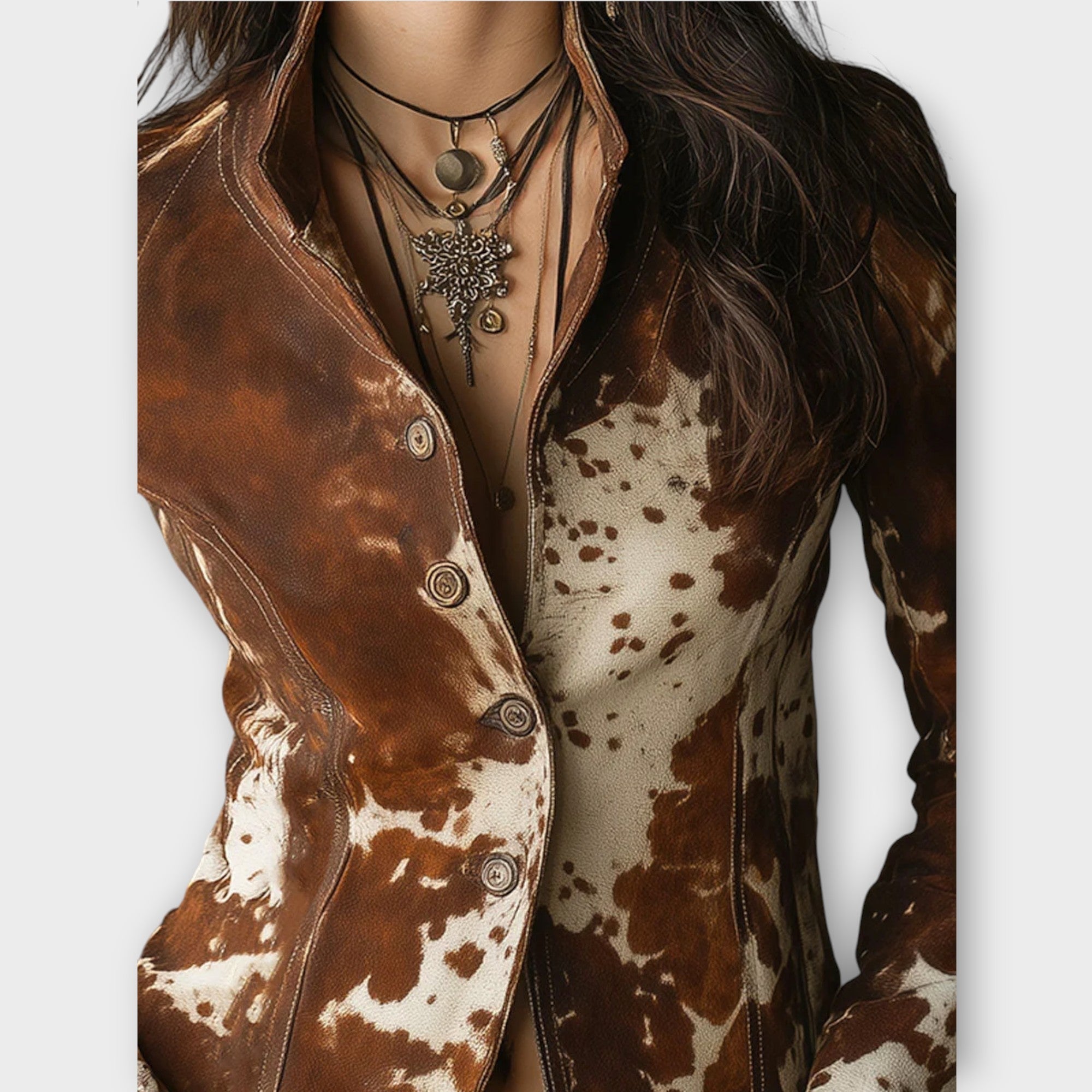 Vintage Western Cowhide Print Suede Jacket