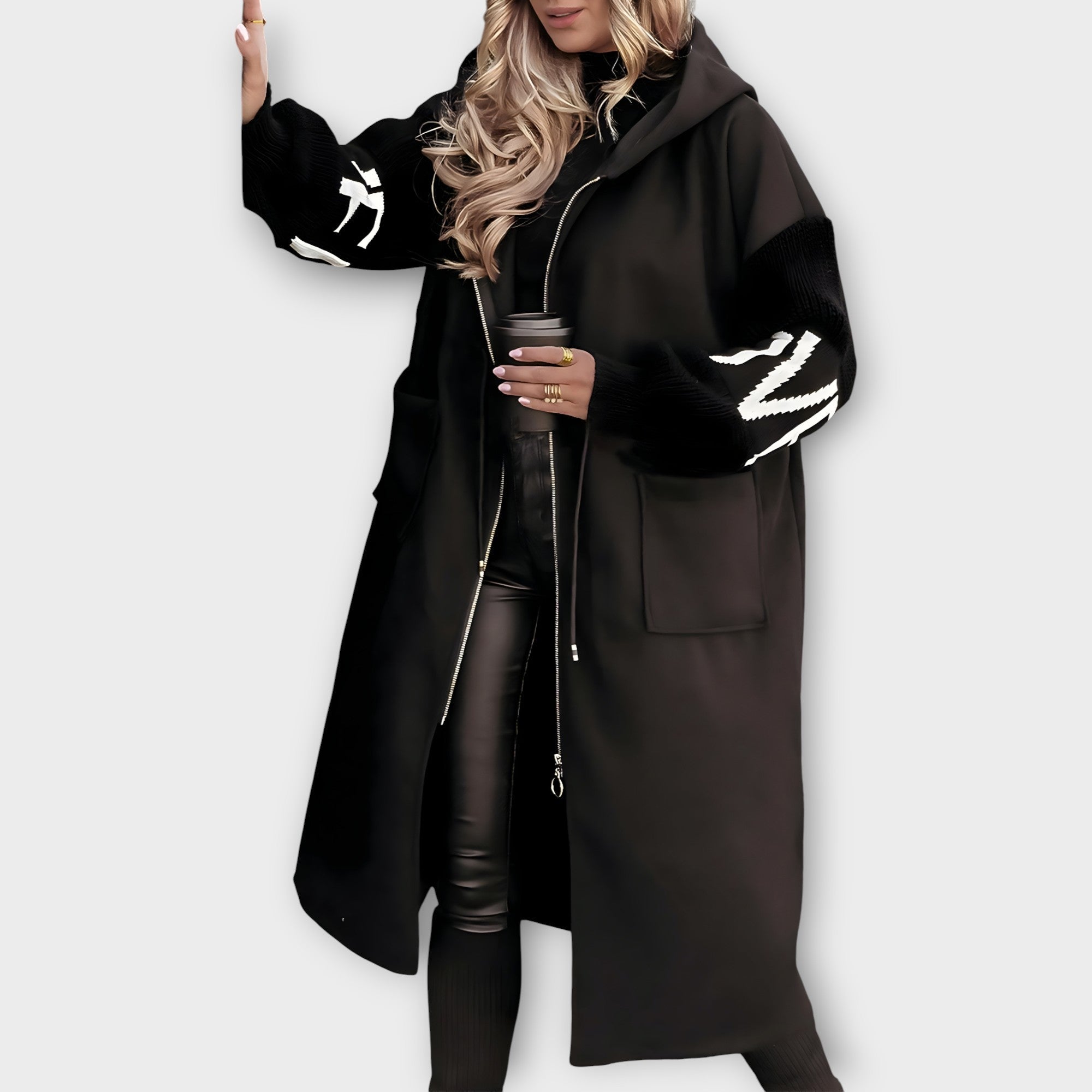 Longline Hooded Coat with Statement Sleeves