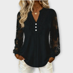 Elegant Lace Sleeve Pleated Blouse