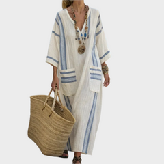 Kaftan with Stripes and Oversized Pockets