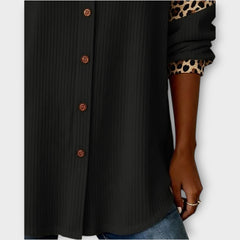 Leopard Patchwork Button-Down Top