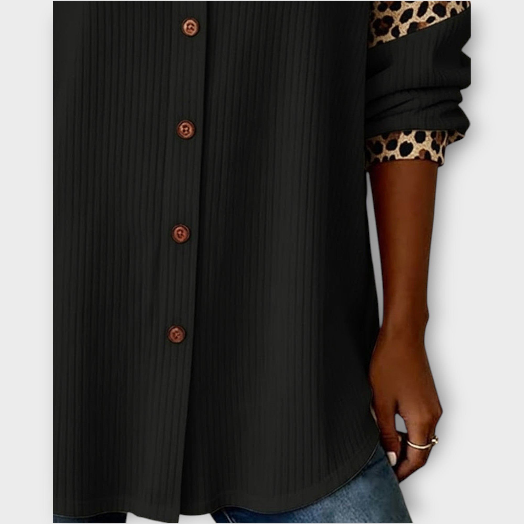 Leopard Patchwork Button-Down Top