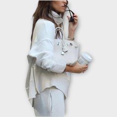 Relaxed Knit Set with High-Neck Sweater and Wide-Leg Pants