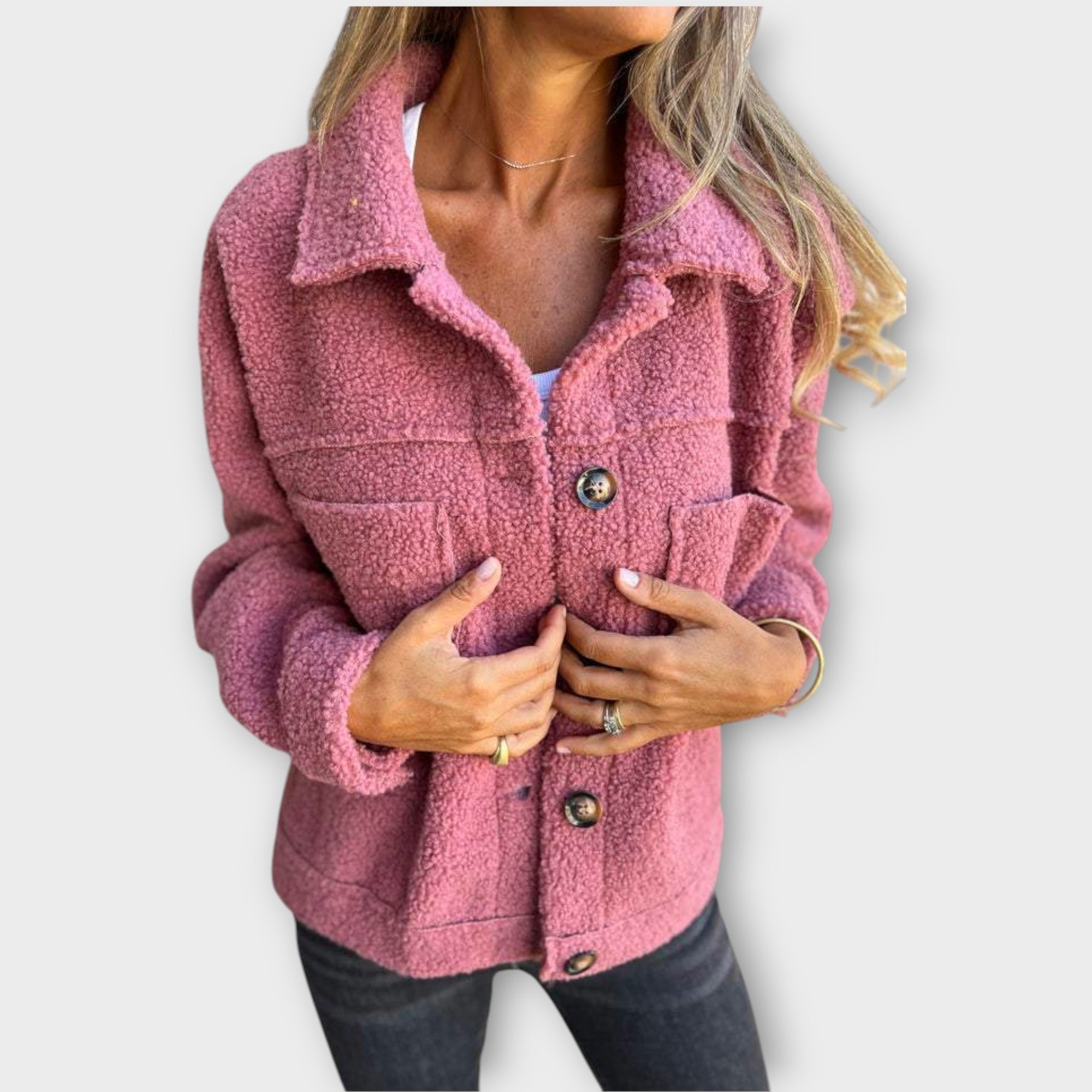 Cozy Charm Button-Front Sherpa Jacket
