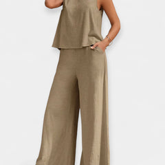 Set of Sleeveless Top and Wide Trousers