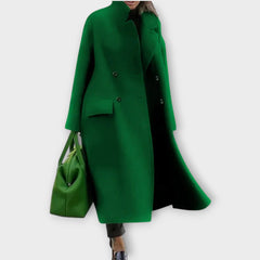 Wool-Blend Double-Breasted Long Coat