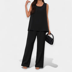 Comfortable Set with Sleeveless Top and Wide Trousers