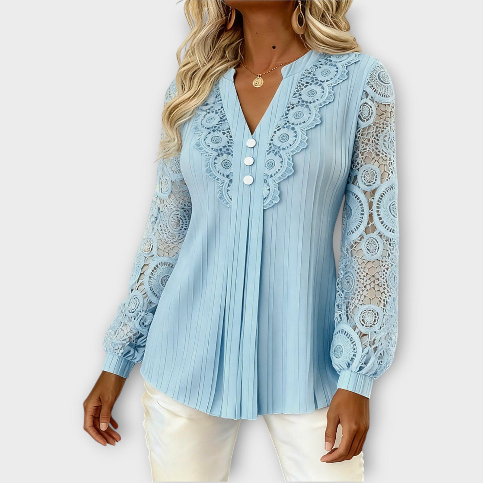 Elegant Lace Sleeve Pleated Blouse