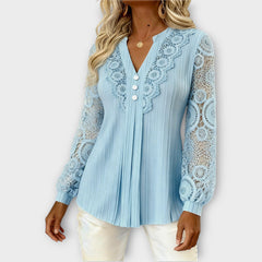 Elegant Lace Sleeve Pleated Blouse