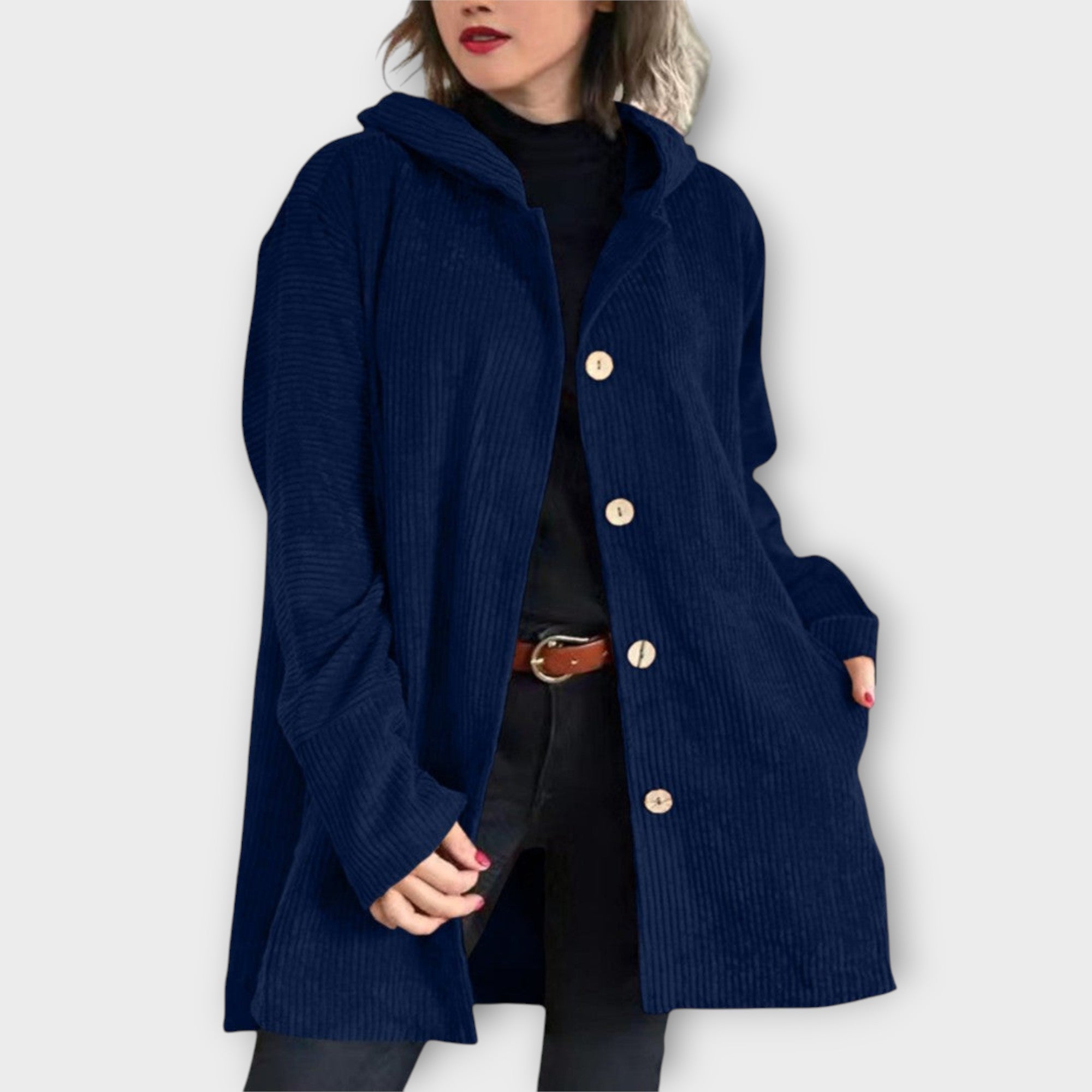 Corduroy Button-Front Hooded Jacket