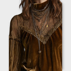 Luxe Lace Velvet Evening Blouse