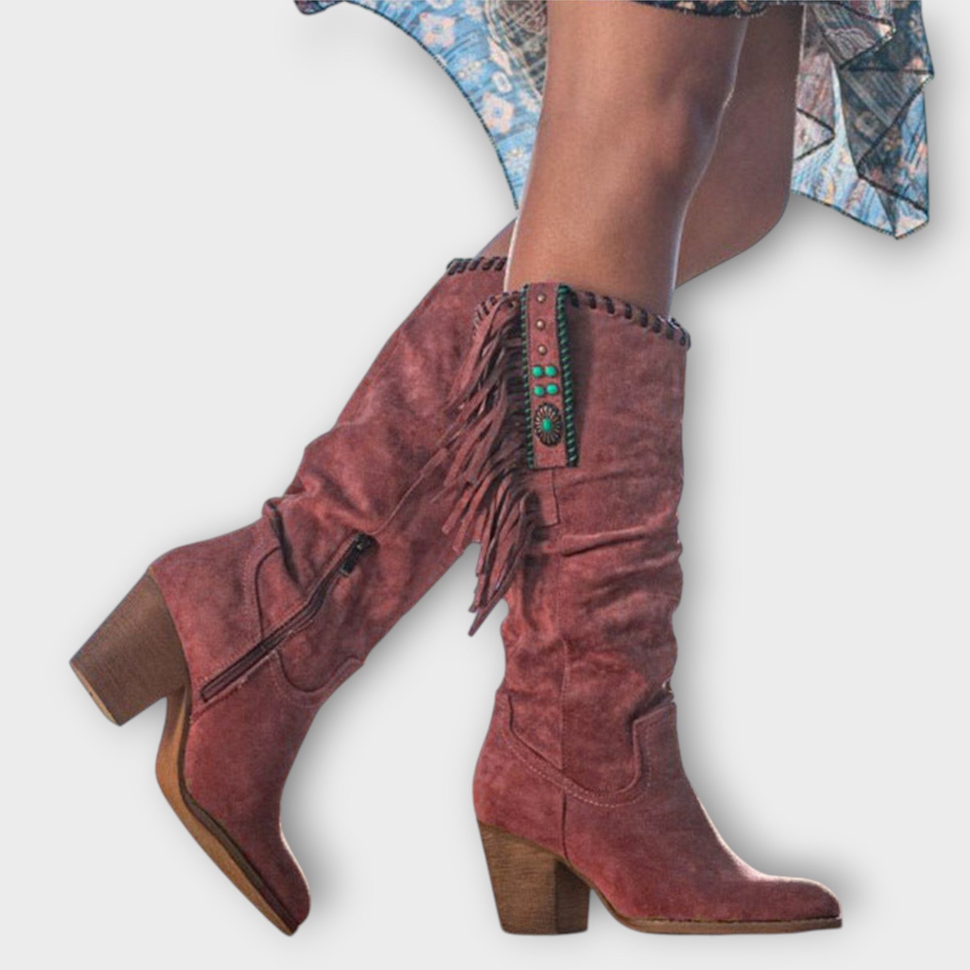 Western Fringe Knee-High Boots