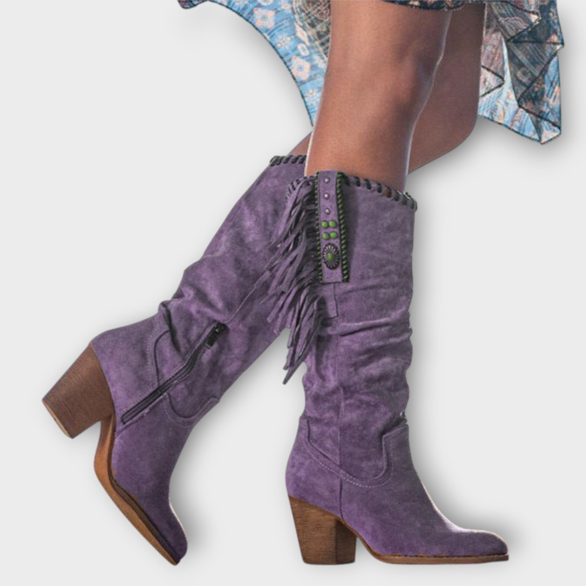 Western Fringe Knee-High Boots