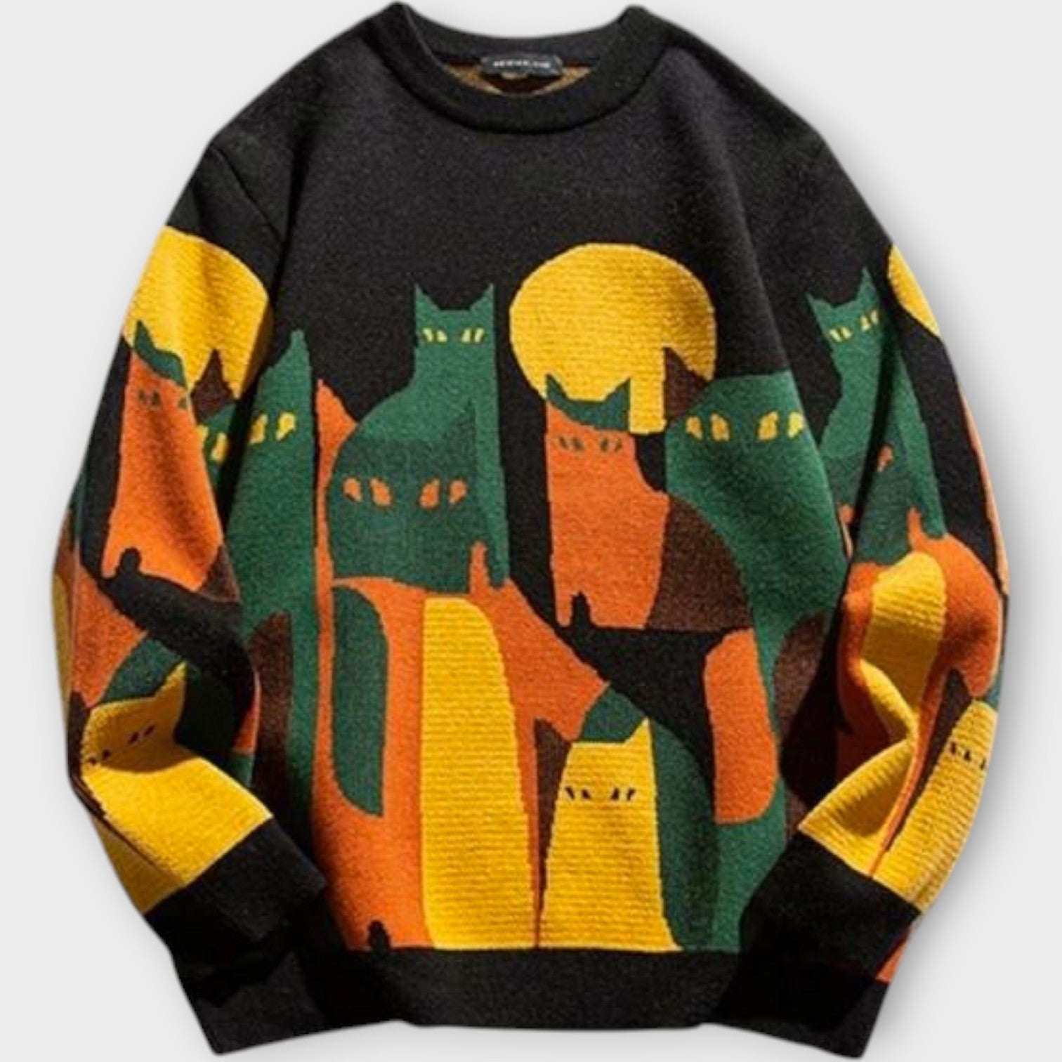 Playful Abstract Cat Knit Sweater