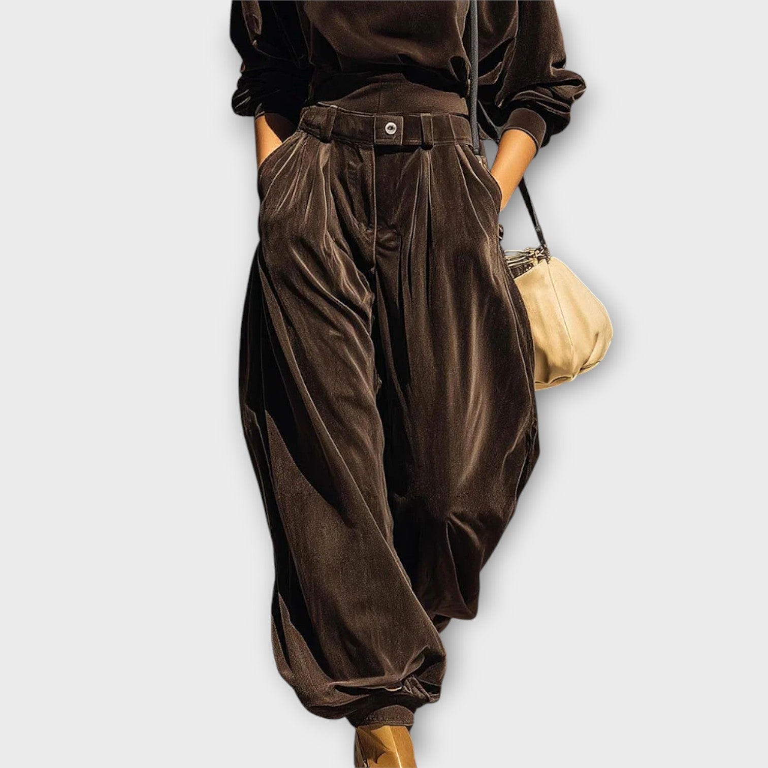 Velvet Draped Top & Wide-Leg Pants Set