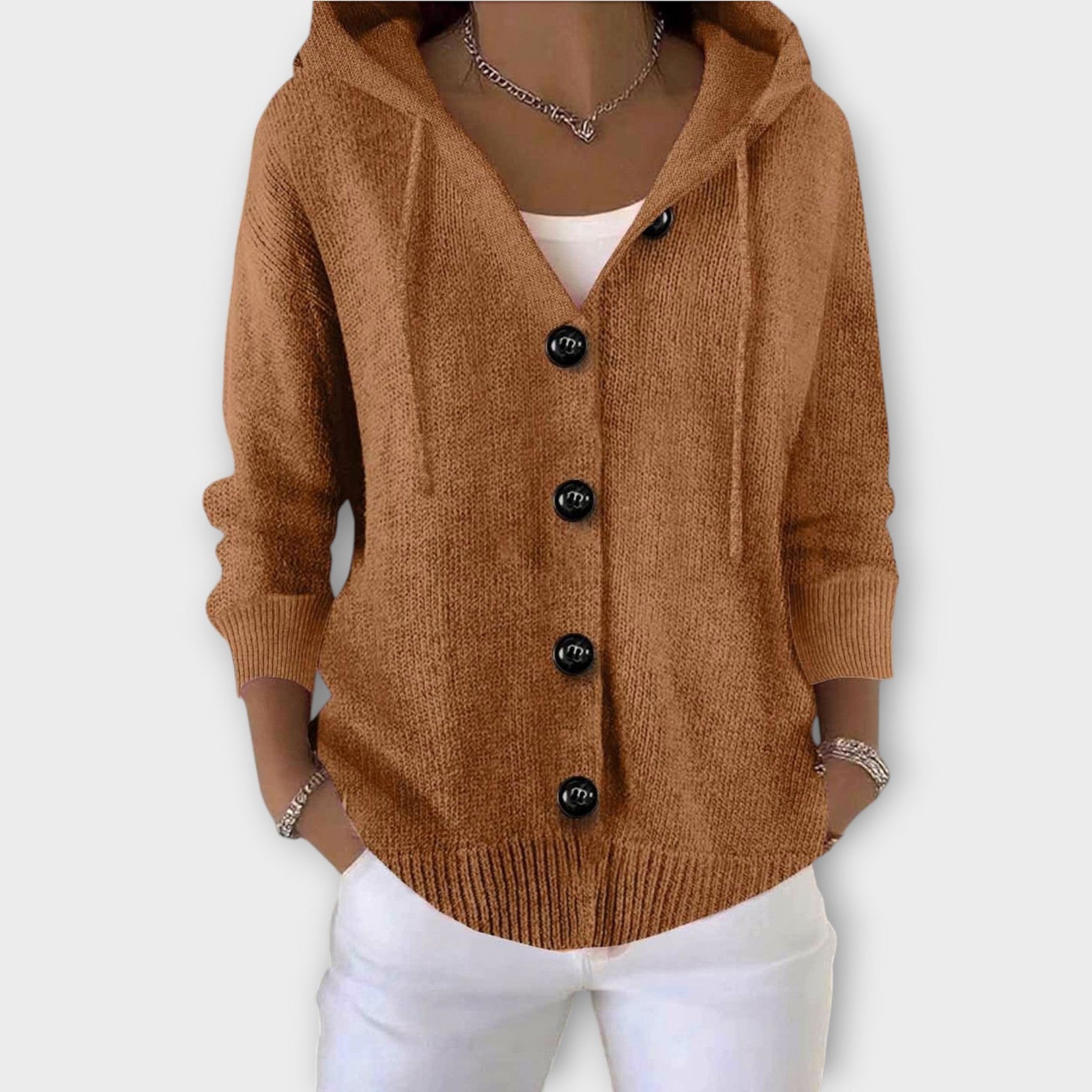 Cozy Button-Front Hooded Knit Cardigan