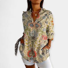 Button-Up Blouse with Floral Design