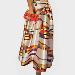 Long Dress with Geometric Patterns and Modern Cut