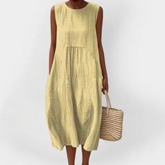 Elegant Sleeveless Cotton Dress with Pockets