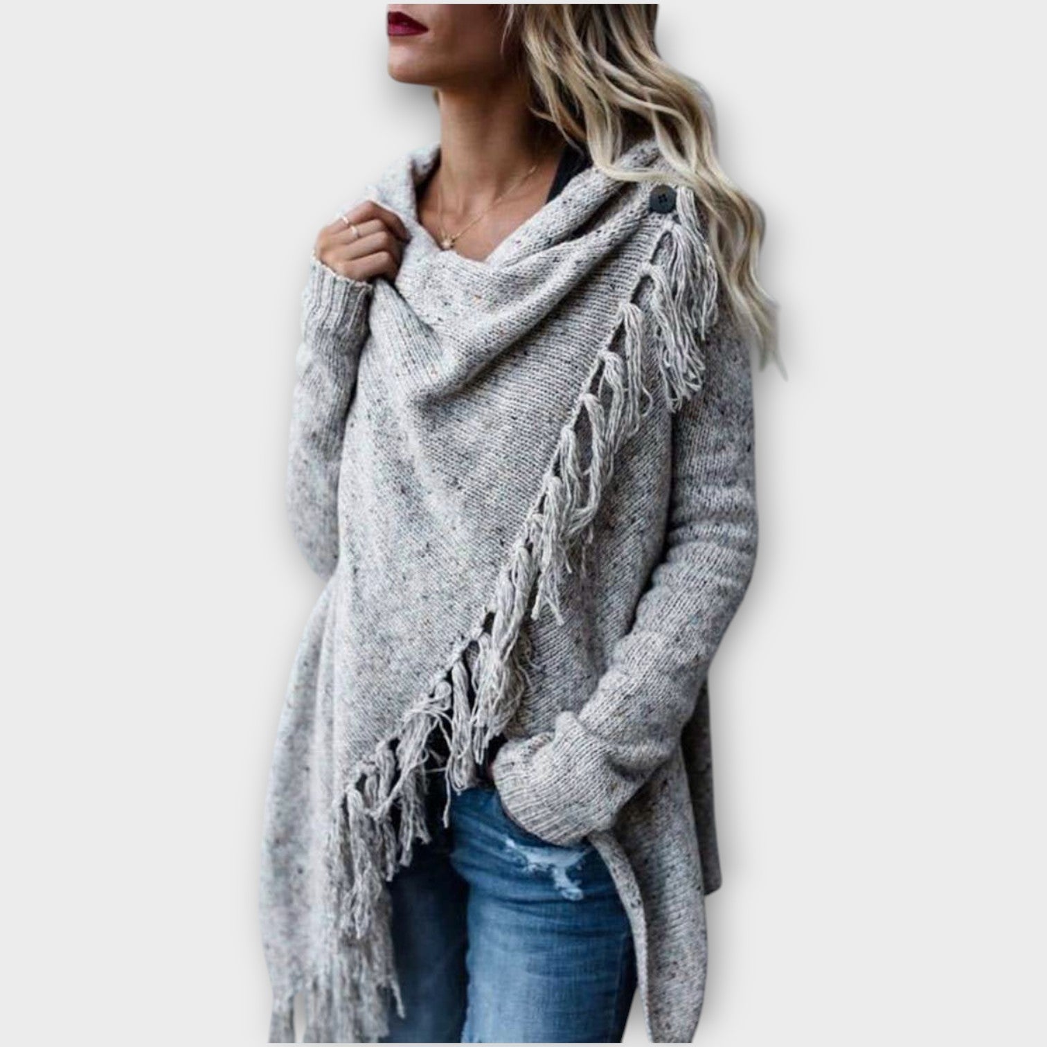 Cozy Fringe Wrap Knit Sweater