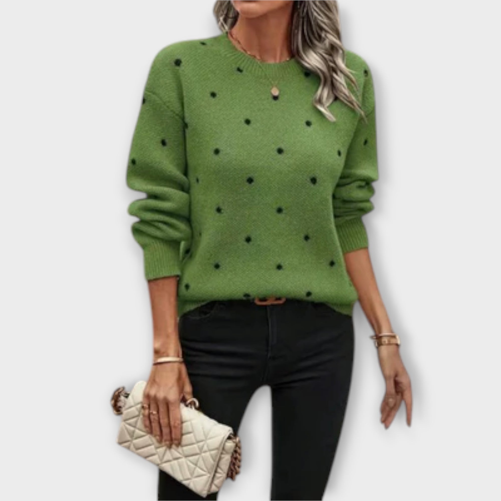 Ava – relaxed long-sleeved knitted jumper with polka dot design