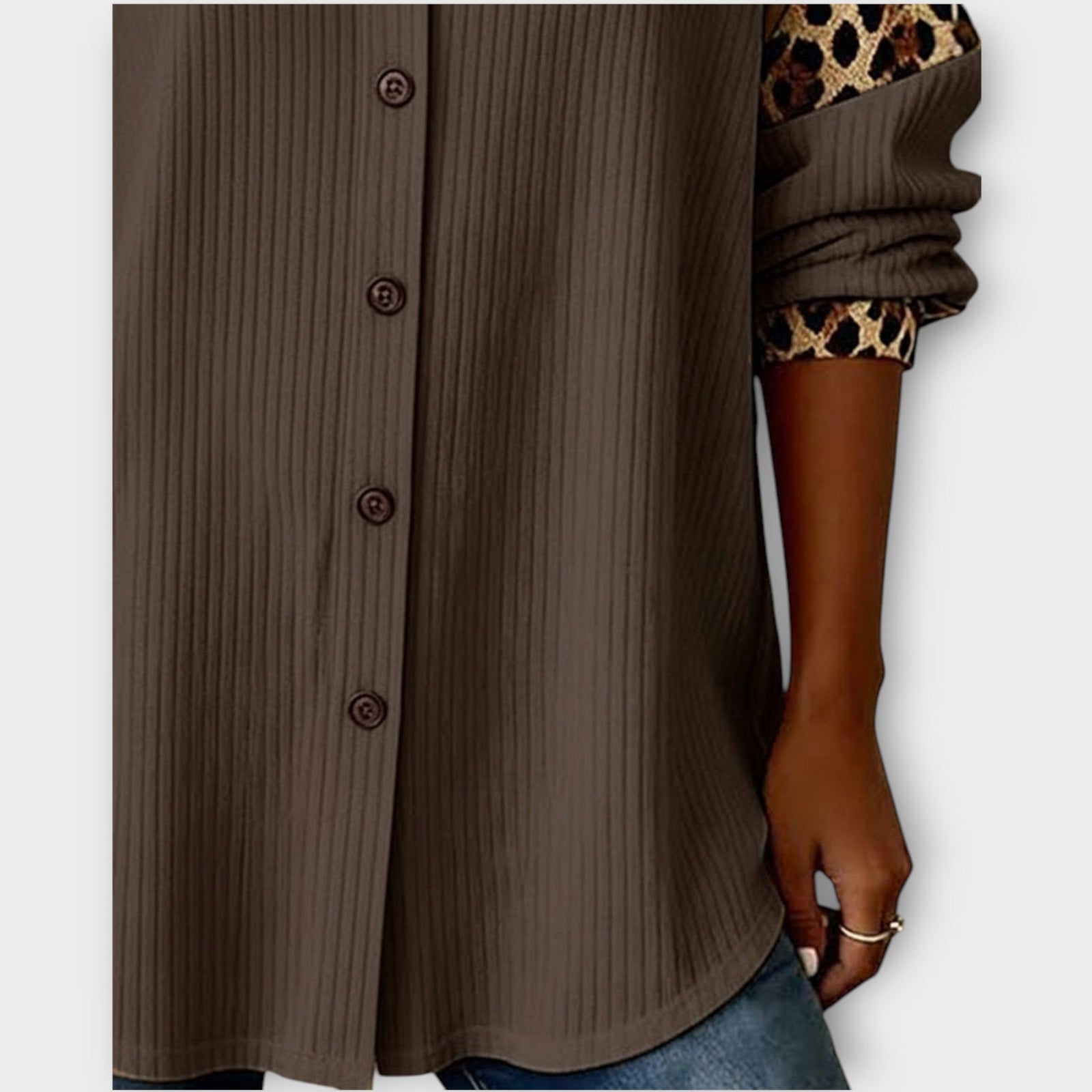 Leopard Patchwork Button-Down Top