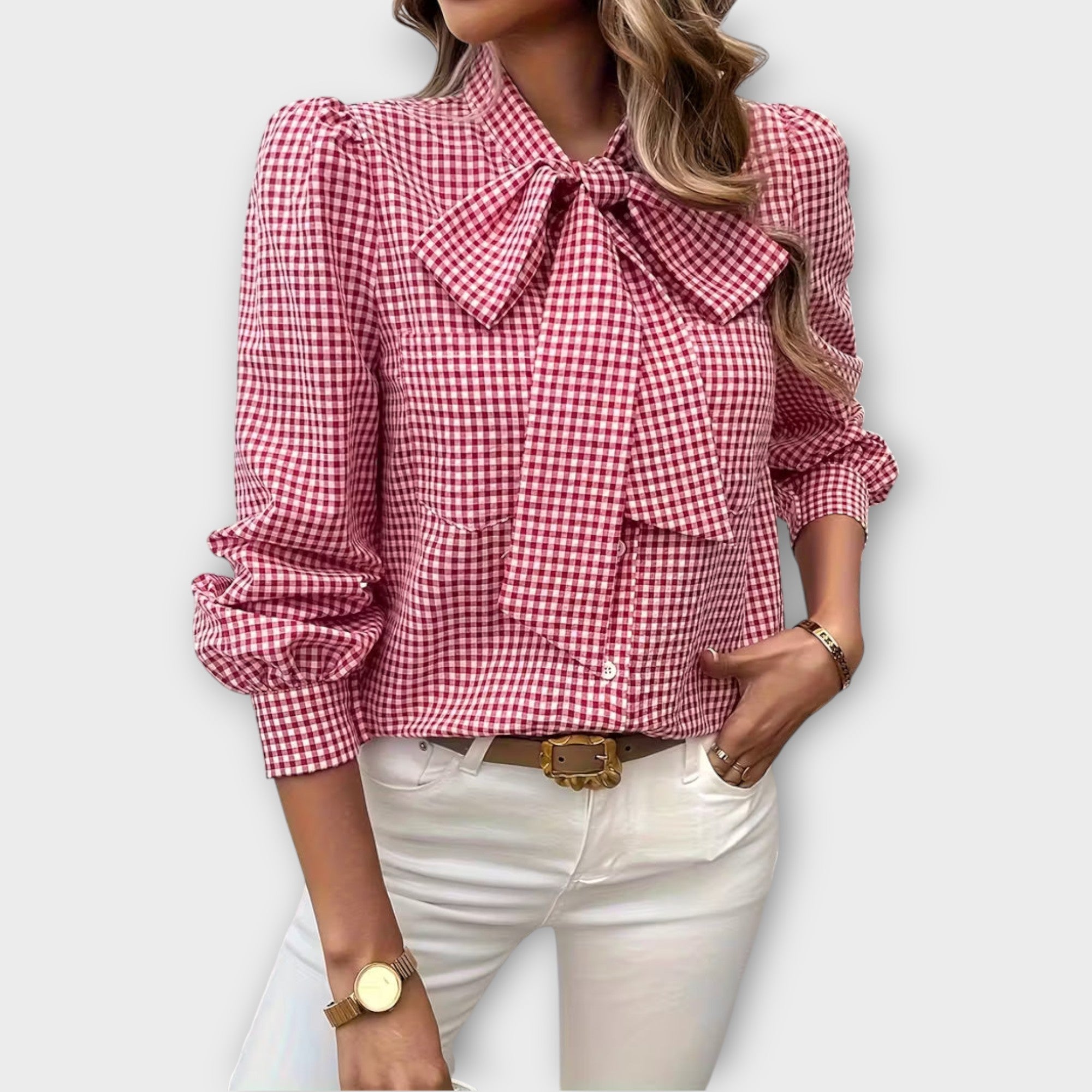 Check Bow-Tie Blouse