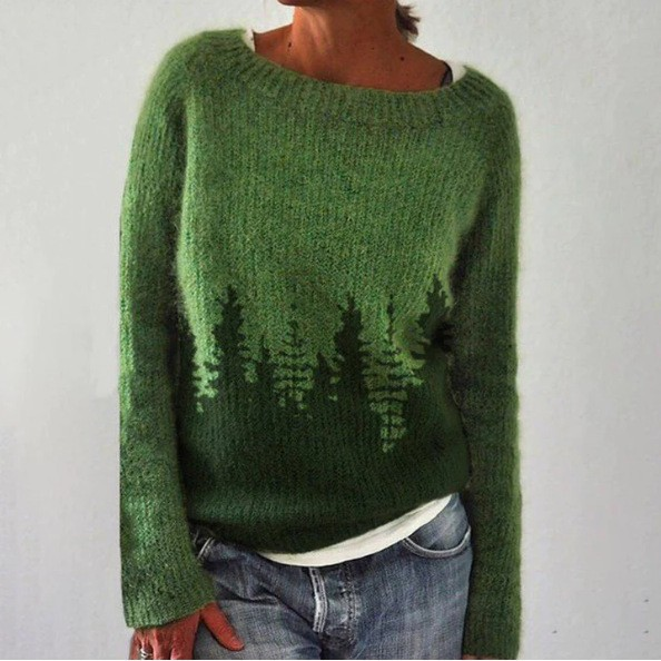 Knitted Sweater with Nature-Inspired Pattern
