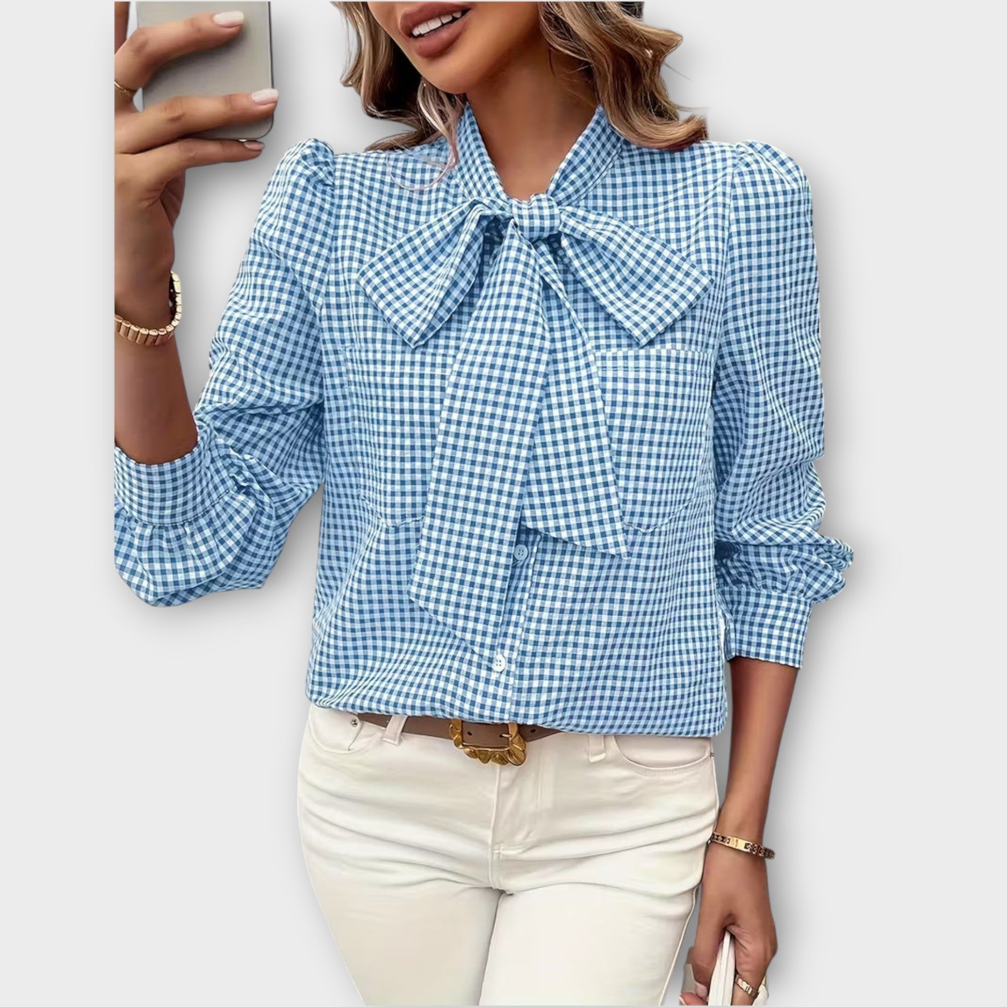 Check Bow-Tie Blouse