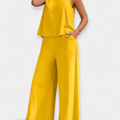 Set of Sleeveless Top and Wide Trousers